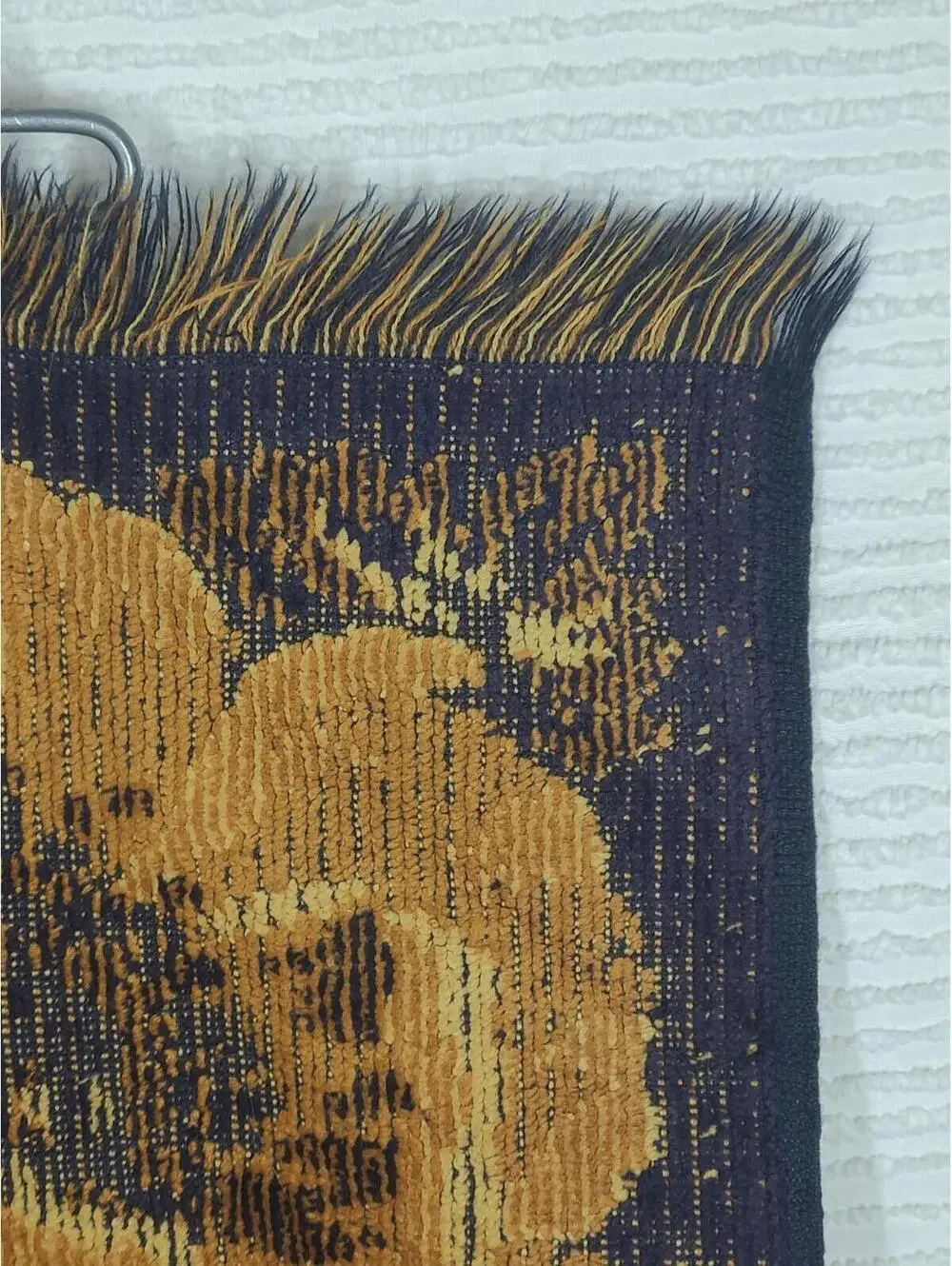 Vtg 70s Fieldcrest Poppies Bath Towel Black Gold 100% Cotton Bathmat Retro Rare